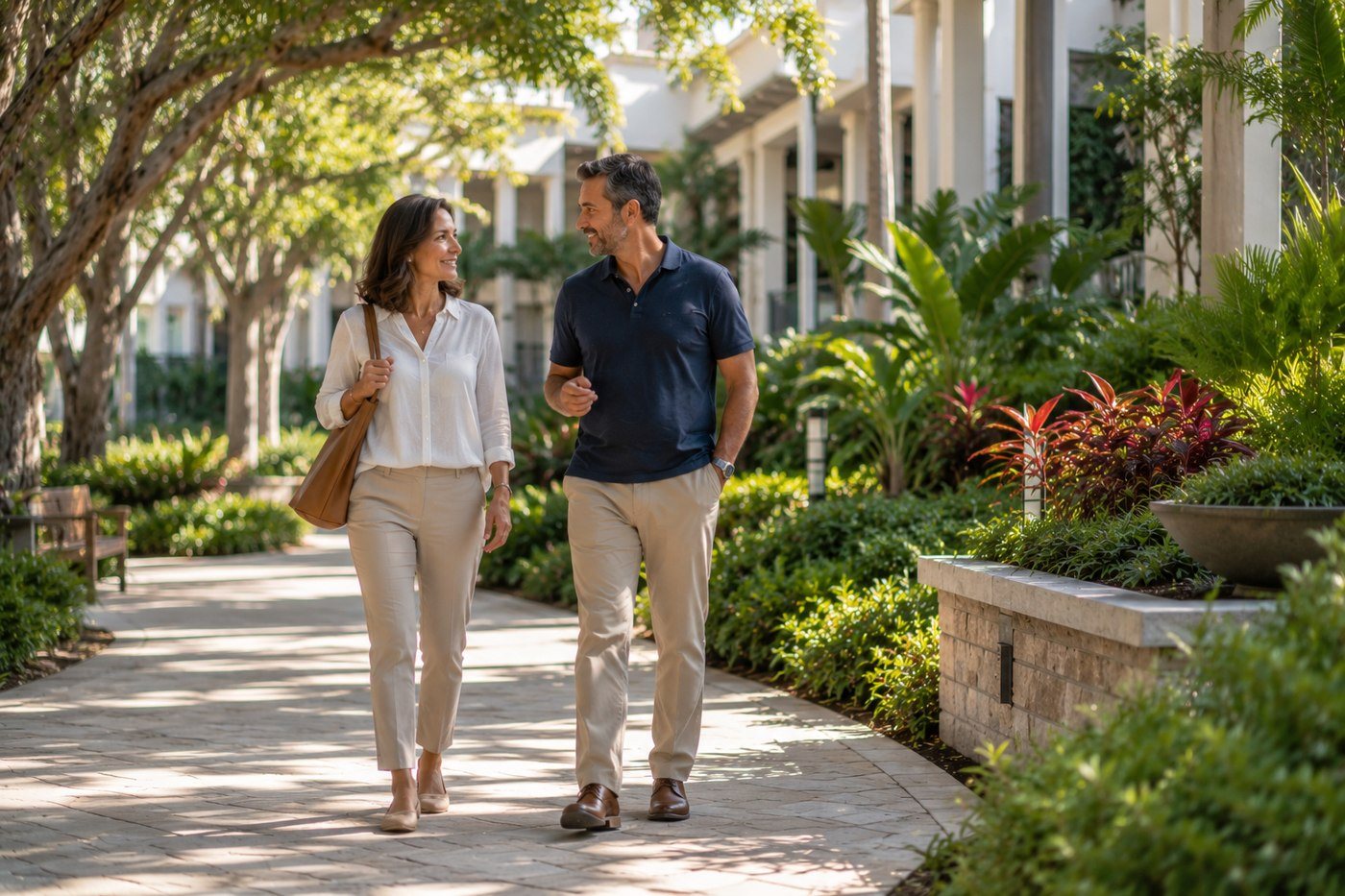 Retired couple enjoying a walk together